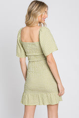 Light Olive Gingham Smocked Mini Dress