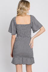 Black Gingham Smocked Mini Dress