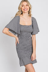 Black Gingham Smocked Mini Dress