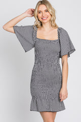 Black Gingham Smocked Mini Dress