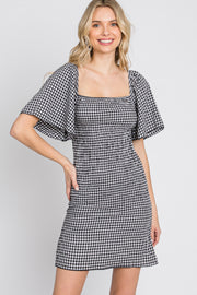 Black Gingham Smocked Mini Dress