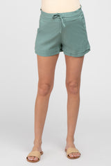 Sage Waist Tie Linen Maternity Shorts