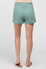 Sage Waist Tie Linen Maternity Shorts