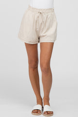 Cream Waist Tie Linen Shorts