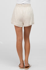 Cream Waist Tie Linen Shorts