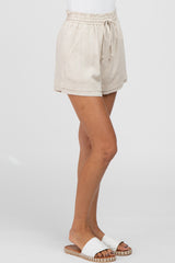 Cream Waist Tie Linen Shorts