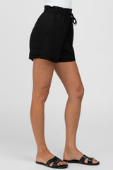 Black Waist Tie Linen Shorts