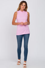 Pink Ribbed Sleeveless Mock Neck Top