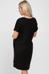 Black Ribbed Short Dolman Sleeve Maternity Dress