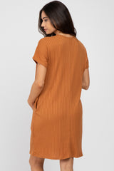 Orange Ribbed Short Dolman Sleeve Maternity Dress