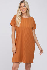 Orange Ribbed Short Dolman Sleeve Maternity Dress