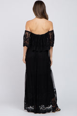 Black Lace Overlay Off Shoulder Maternity Maxi Dress