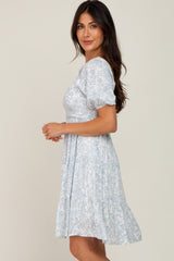 White Floral Square Neck Tiered Dress