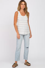 Ivory Striped Ribbed Tank Top