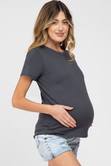 Charcoal Basic Short Sleeve Maternity Top