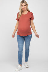 Rust Basic Short Sleeve Maternity Top