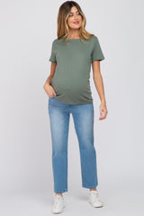 Olive Basic Short Sleeve Maternity Top