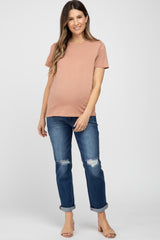 Salmon Basic Short Sleeve Maternity Top