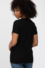 Black Ribbed Short Sleeve Top