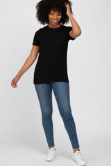 Black Ribbed Short Sleeve Top