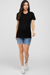 Black Ribbed Short Sleeve Maternity Top