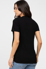 Black Ribbed Short Sleeve Maternity Top