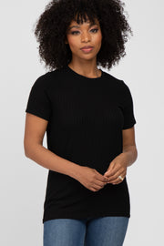 Black Ribbed Short Sleeve Top