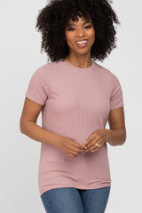 Mauve Ribbed Short Sleeve Maternity Top