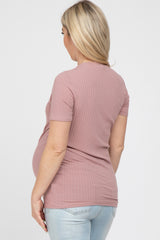 Mauve Ribbed Short Sleeve Maternity Top