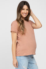 Salmon Front Pocket Maternity Top