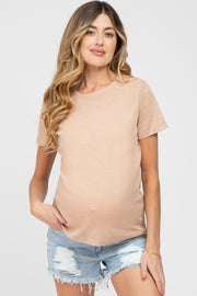 Taupe Knit Short Sleeve Maternity Top