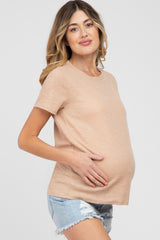 Taupe Knit Short Sleeve Maternity Top