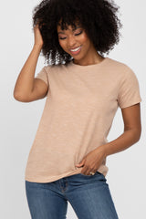 Taupe Knit Short Sleeve Maternity Top