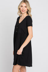 Black Button Front Basic Dress