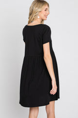 Black Button Front Basic Dress