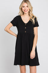 Black Button Front Basic Dress