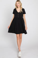 Black Button Front Basic Dress