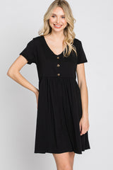 Black Button Front Basic Dress