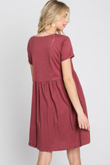 Burgundy Button Front Basic Dress