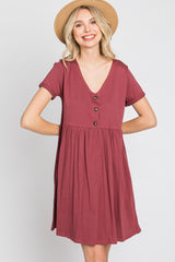 Burgundy Button Front Basic Dress