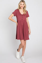 Burgundy Button Front Basic Dress