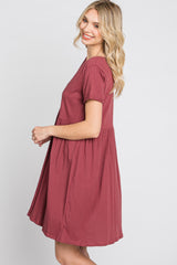 Burgundy Button Front Basic Dress