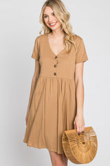 Camel Button Front Basic Dress