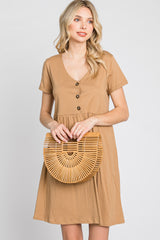 Camel Button Front Basic Dress