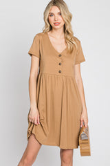 Camel Button Front Basic Maternity Dress