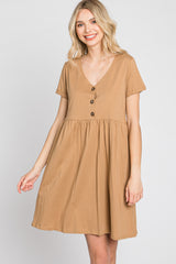 Camel Button Front Basic Dress