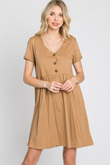 Camel Button Front Basic Dress