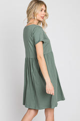 Olive Button Front Basic Dress