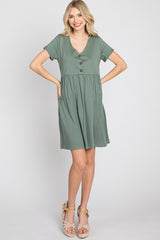 Olive Button Front Basic Dress