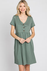 Olive Button Front Basic Dress